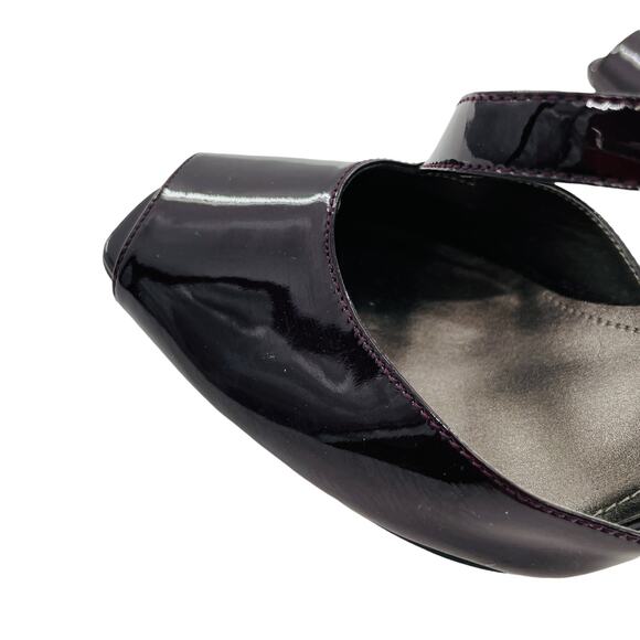 CIRCA JOAN & DAVID Wine Patent Leather Sandals Slingback Stiletto Heels 9.5 - Picture 4 of 12